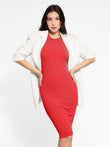 Popilush® Red Shapewear Midi Dress with Blazer - Stylish Look
