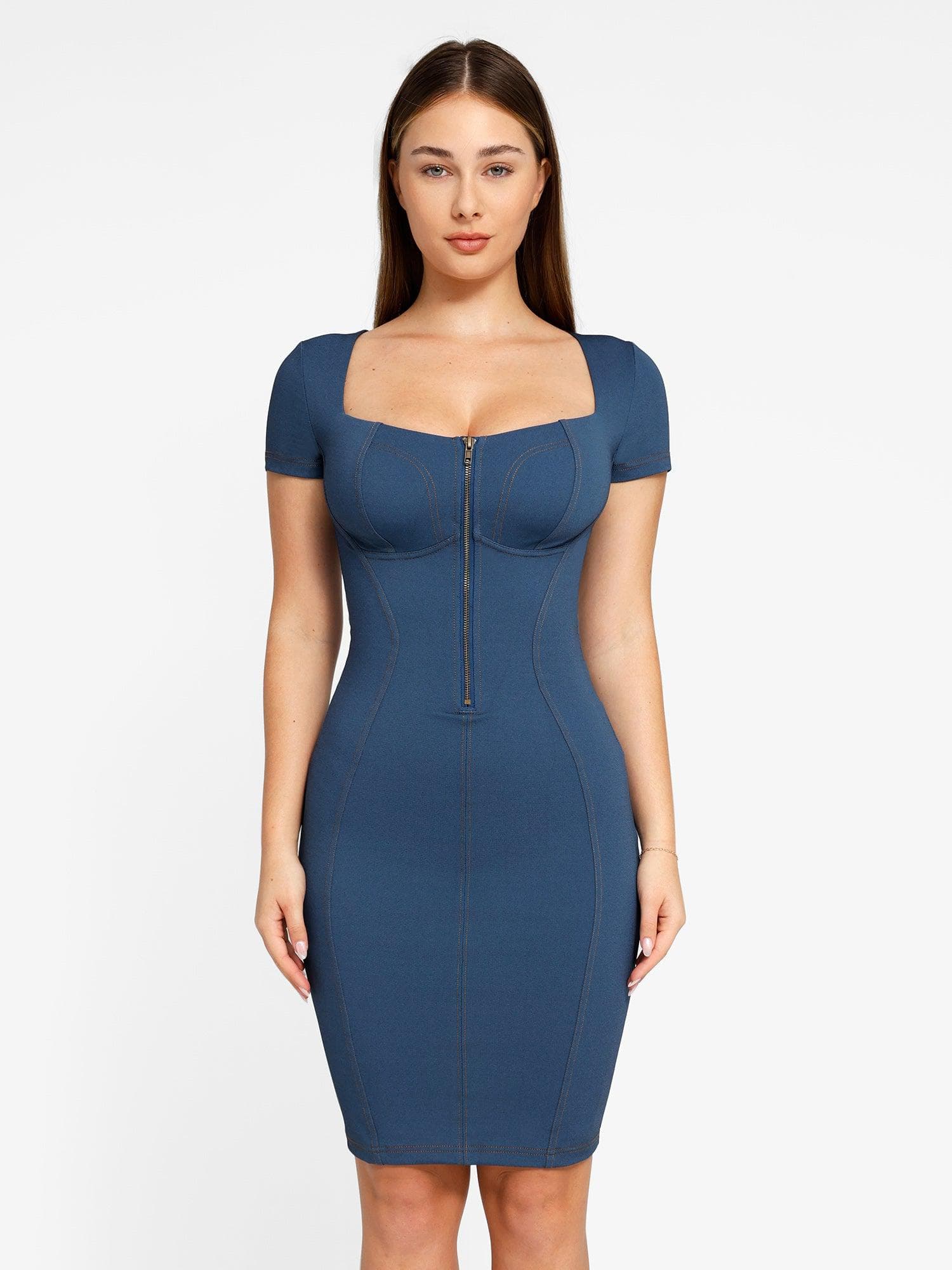 Built-In Shapewear Denim Midi Dress
