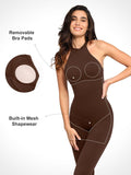 Woman in Popilush® shapewear jumpsuit, features: mesh and bra pads