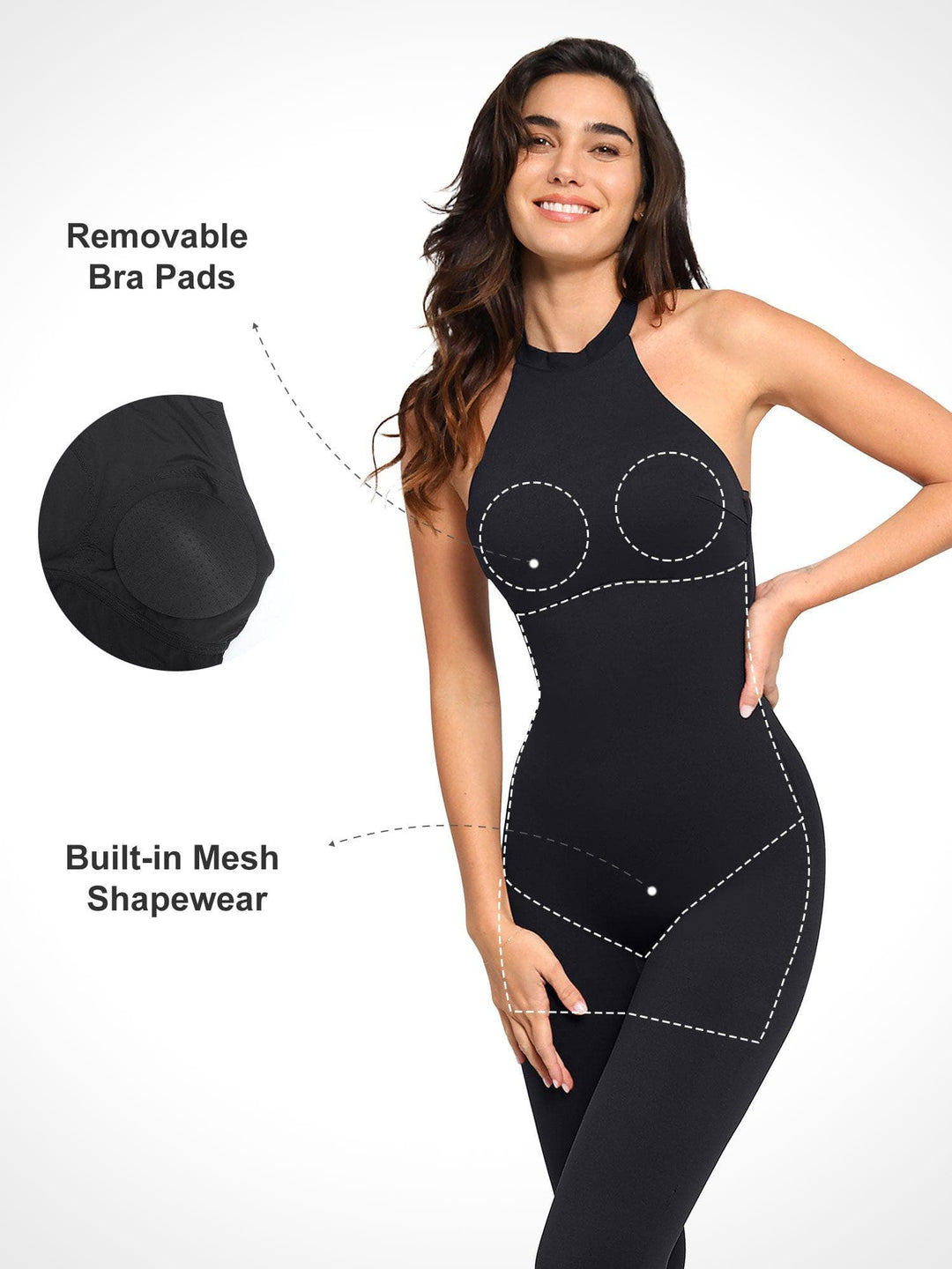Halter Shapewear Jumpsuit | Tummy Control Thigh Slimmer - Popilush Halter Shapewear Jumpsuit | Tummy Control Thigh Slimmer - Popilush