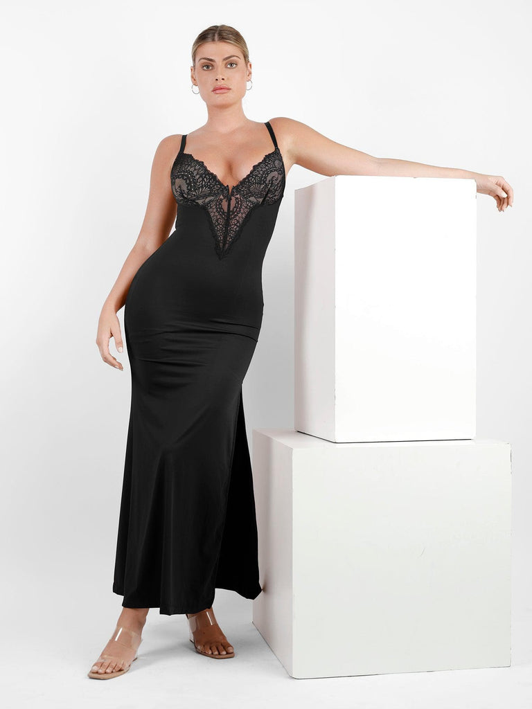 Popilush® Party Bodycon Summer Dress Built-In Shapewear Sexy Lace Slip Split Maxi Dress