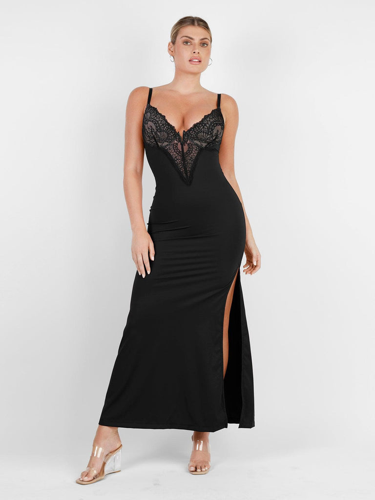 Popilush® Party Bodycon Summer Dress Black / S Built-In Shapewear Sexy Lace Slip Split Maxi Dress