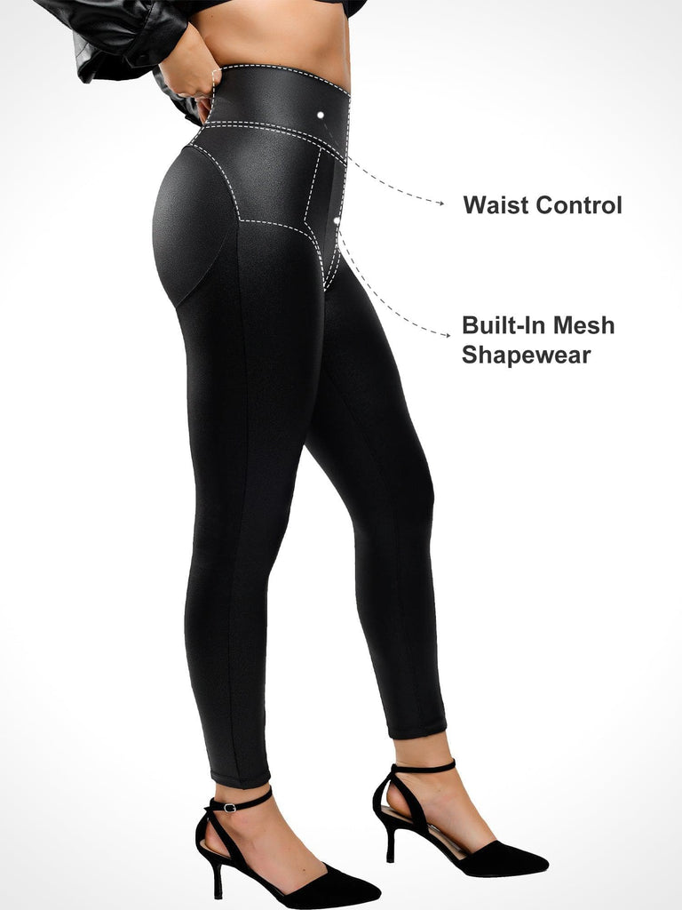 Popilush® Faux Leather Collection Built-In Shapewear Leather Bodysuit Or Midi Skirt Or Mini Skirt Or Leggings