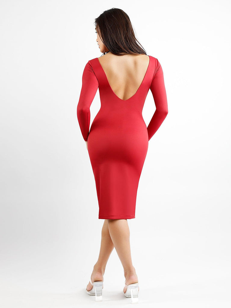The Shapewear Dress Long Sleeve V-Neck Lace Midi