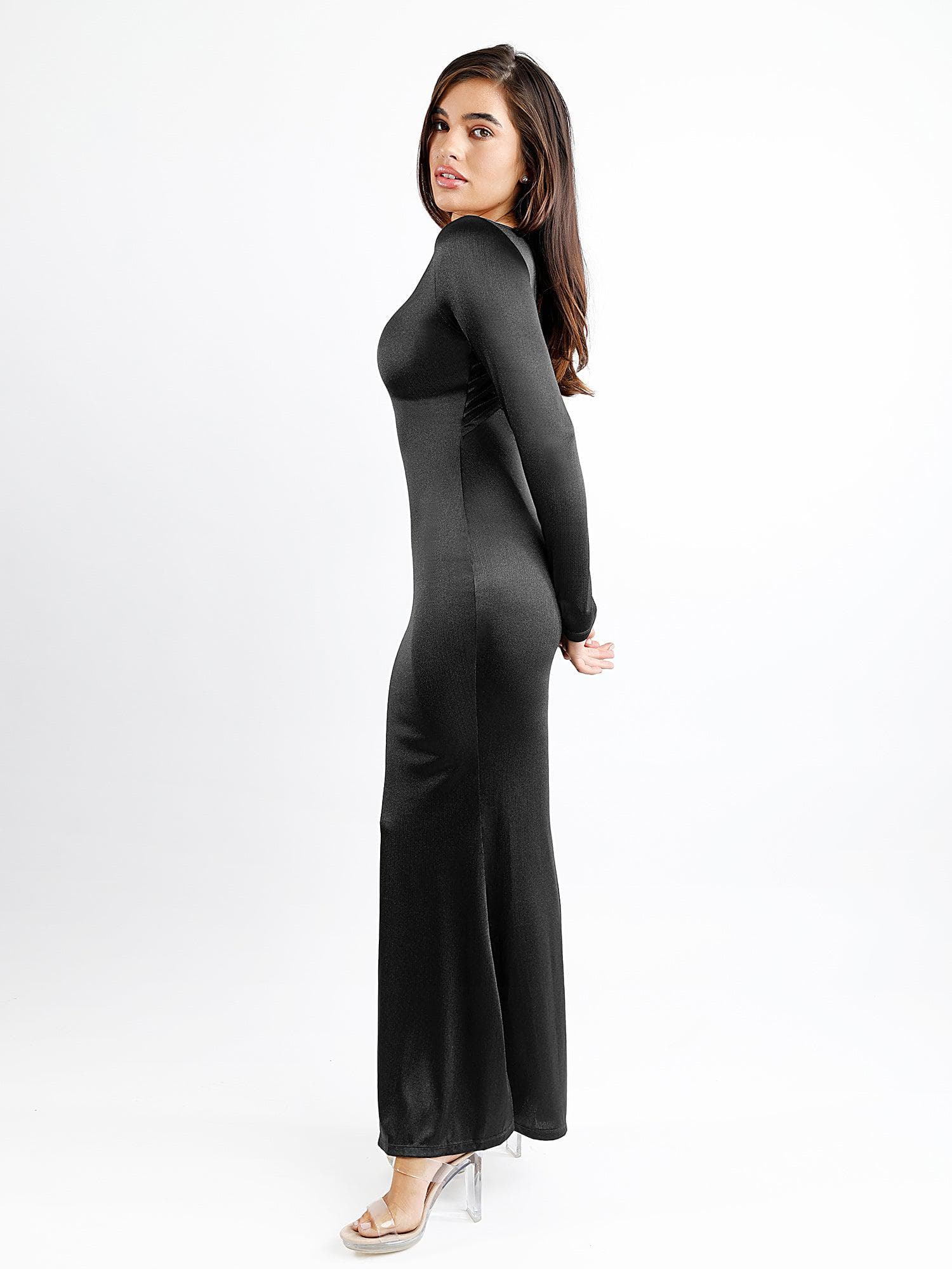 Popilush Maxi Bodycon Dress Built in Bra Bodysuit for Women 8 in 1 Long  Sleeve Dresses with Shapewear Black - ShopStyle