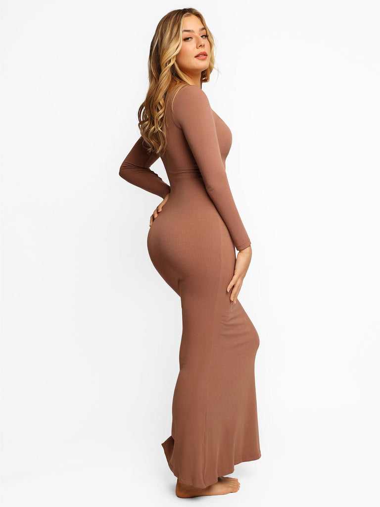 BuiltIn Shapewear Long Sleeve Maxi Lounge Dress Popilush