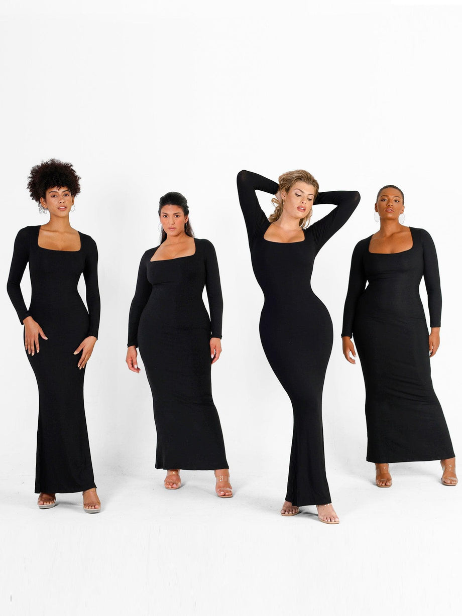 Popilush Fall Dresses for Womens Long Sleeve V Neck Bodycon Maxi