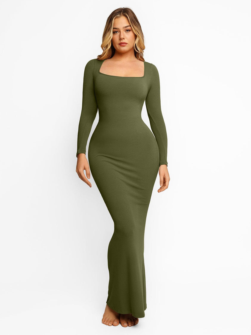 BuiltIn Shapewear Long Sleeve Maxi Lounge Dress Popilush