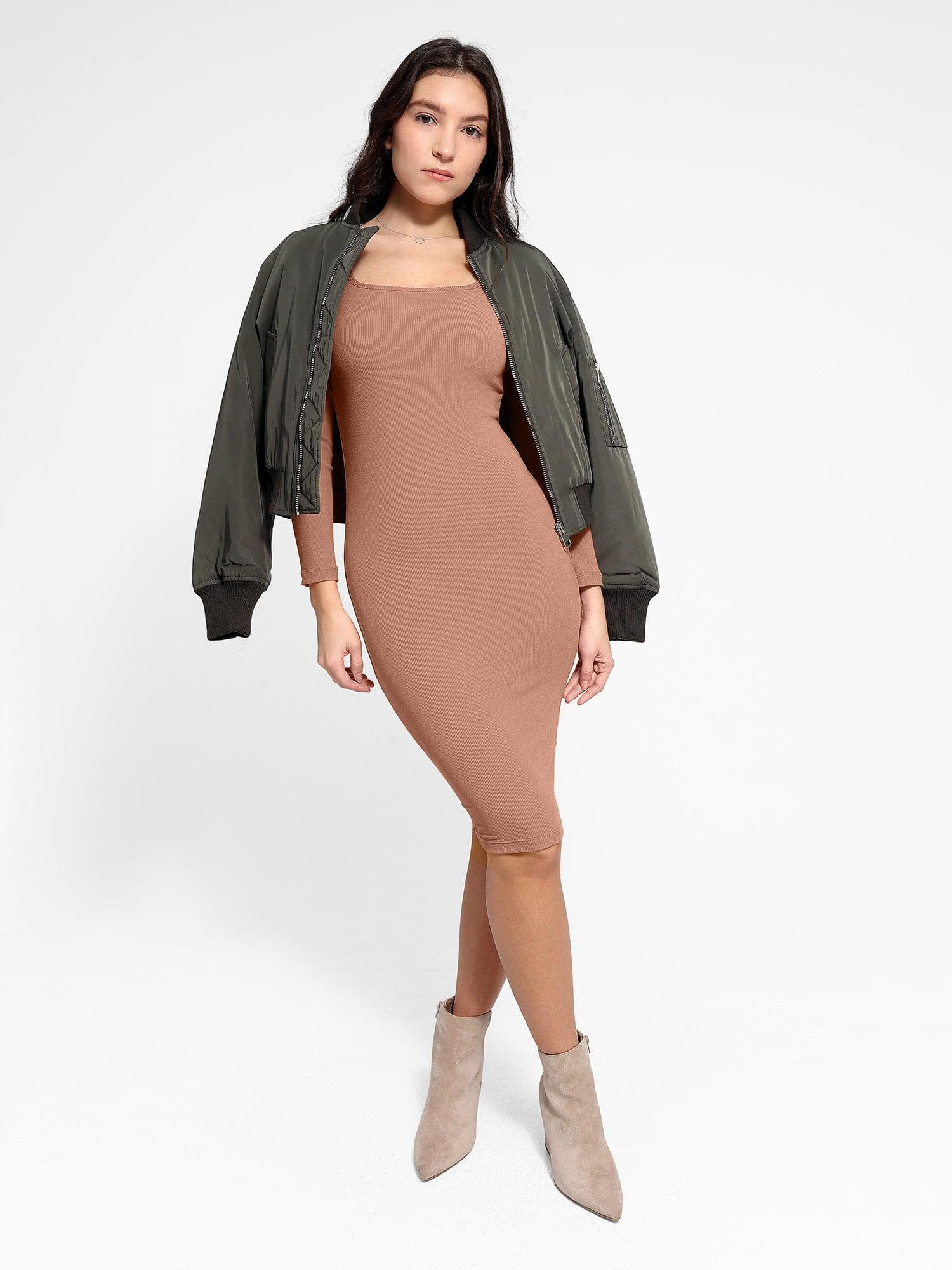Built-In Shapewear Long Sleeve Midi Lounge Dress