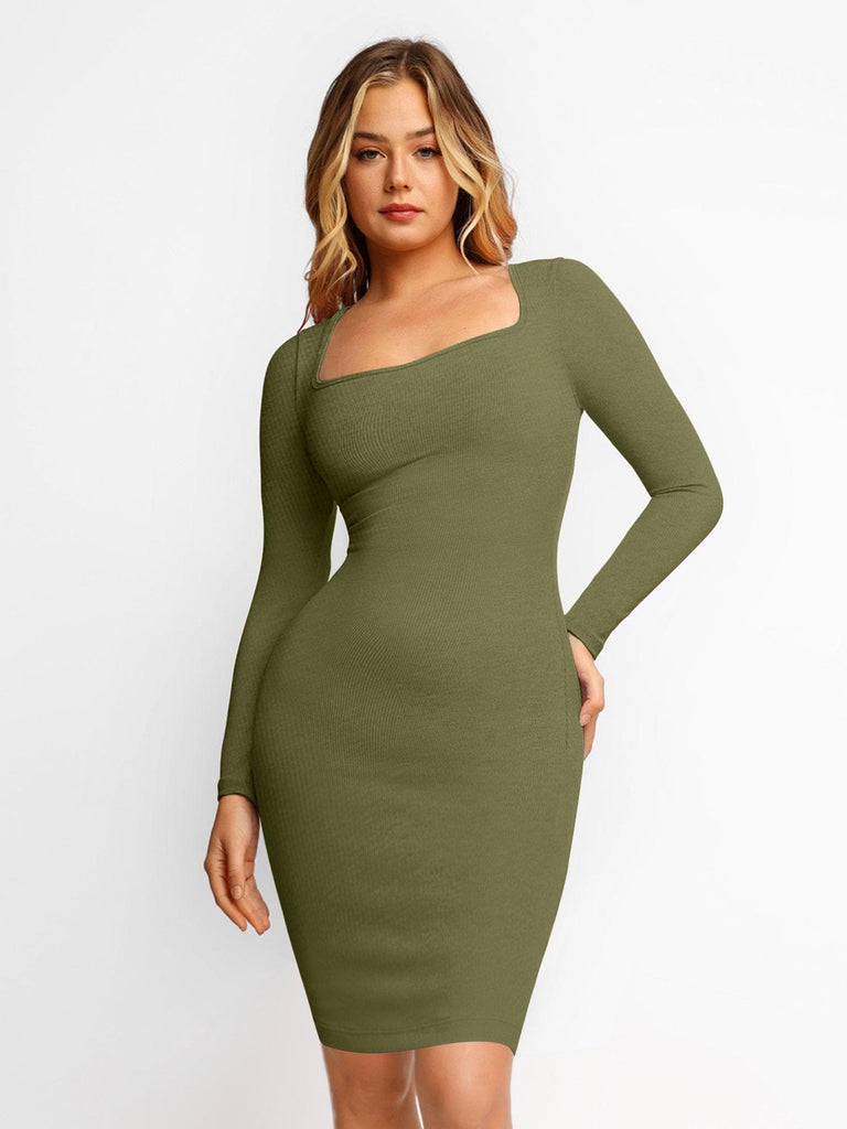 Popilush™ Bodycon Short Dress Army Green / XS Built-In Shapewear Long Sleeve Midi Lounge Dress