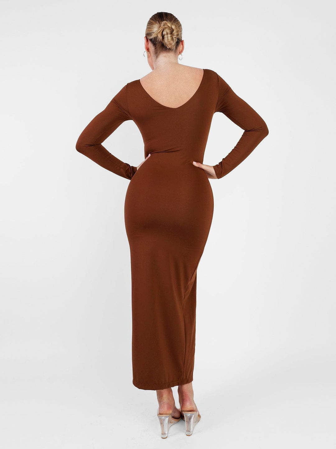 Built-In Shapewear Long Sleeve Split Dress | Tummy Control - Popilush Built-In Shapewear Long Sleeve Split Dress | Tummy Control - Popilush