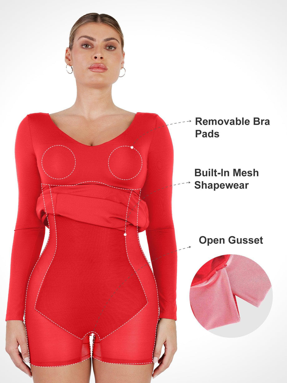 Popilush Maxi Bodycon Dress Built in Bra Bodysuit for Women 8 in 1 Long  Sleeve Dresses with Shapewear Black - ShopStyle