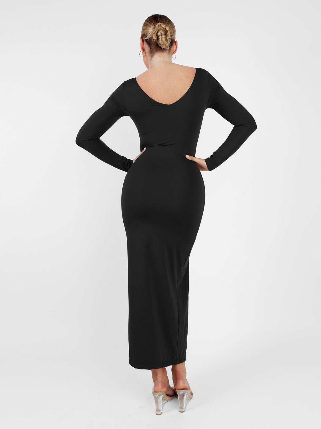 Built-In Shapewear Long Sleeve Split Dress | Tummy Control - Popilush Built-In Shapewear Long Sleeve Split Dress | Tummy Control - Popilush