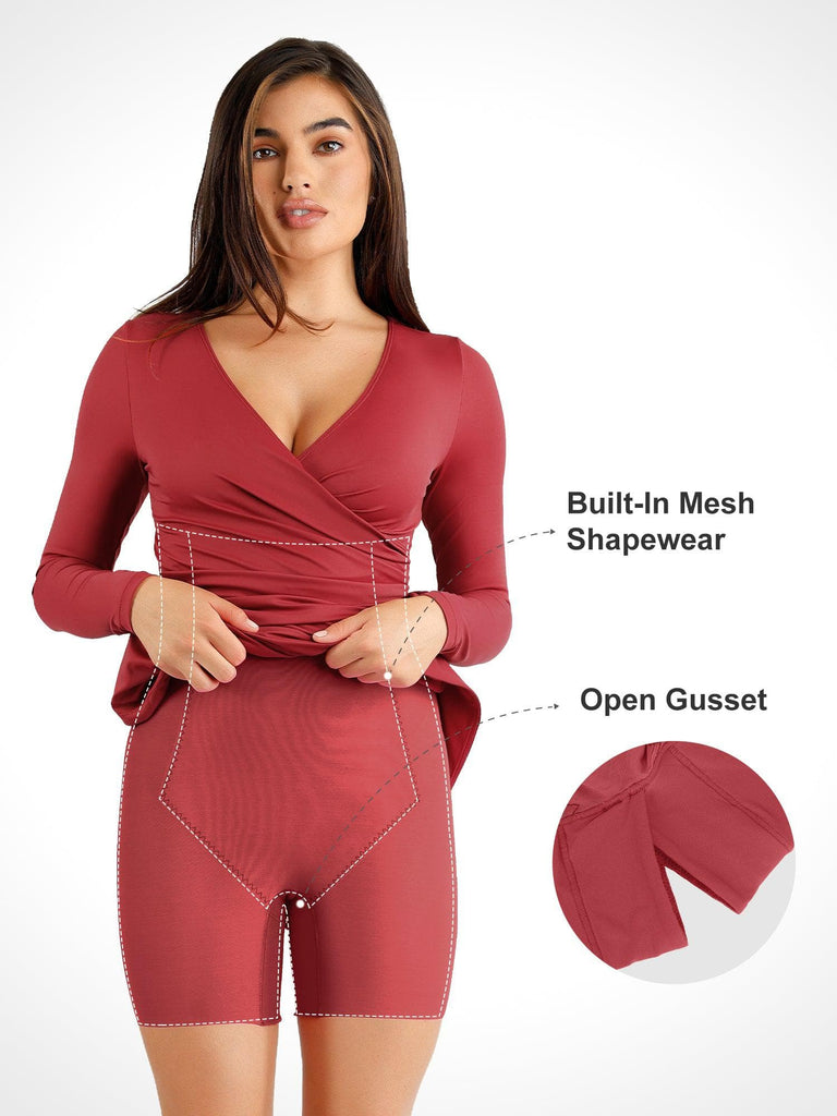 Popilush® Built-In Shapewear Long Sleeve Split Dresses