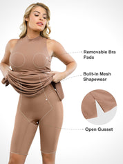 Popilush® Bodycon Summer Dress Built-In Shapewear Mock Neck Modal Maxi Dress
