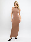 Popilush® mock neck shapewear maxi dress, sleeveless design.
