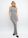 Grey modal sleeveless mock neck slimming maxi dress with built-in shapewear.