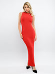 Popilush® red maxi dress: a sleek, sleeveless design with a mock neck.
