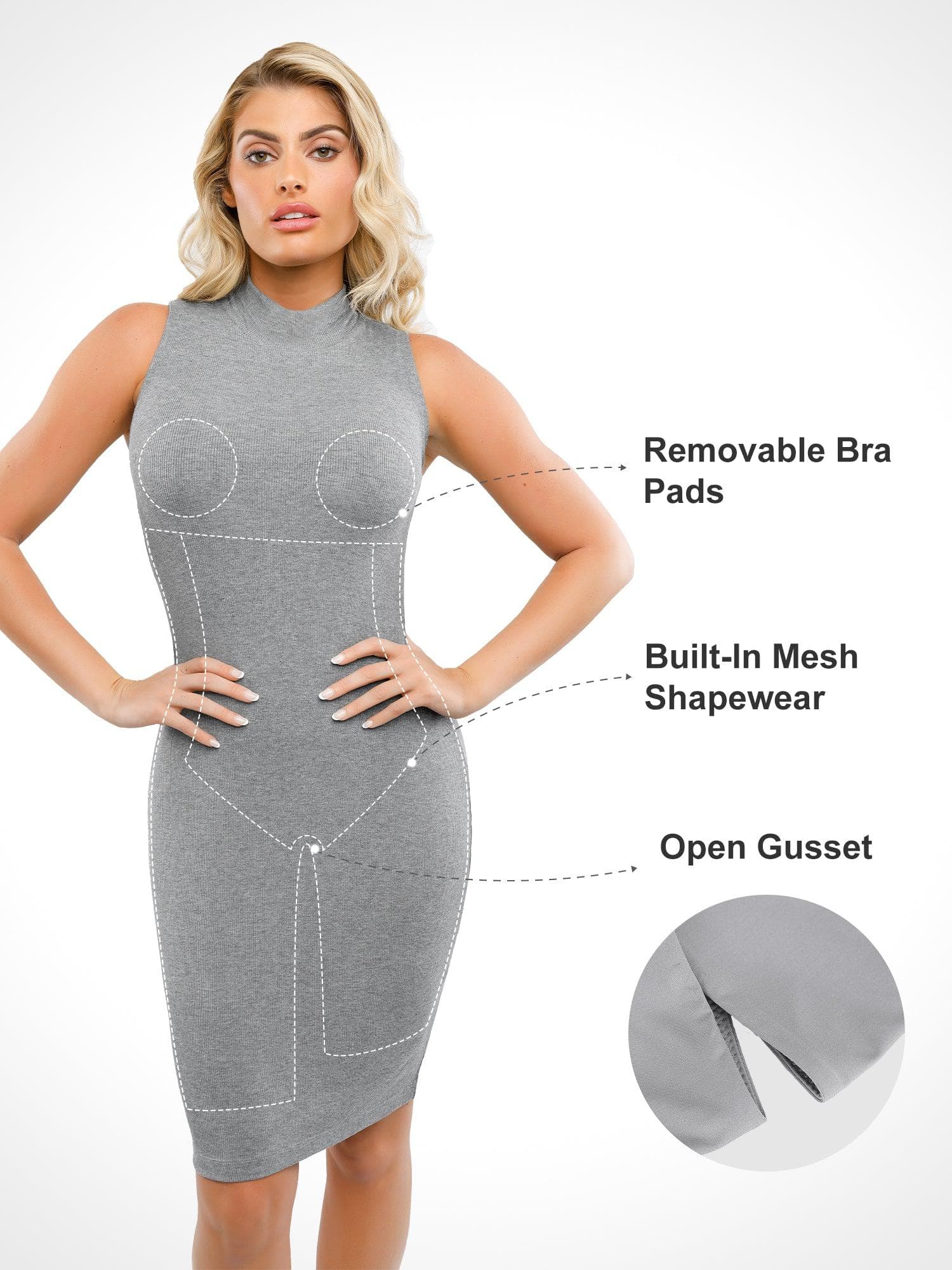 Popilush® Built-In Shapewear Mock Neck Modal Midi Dress