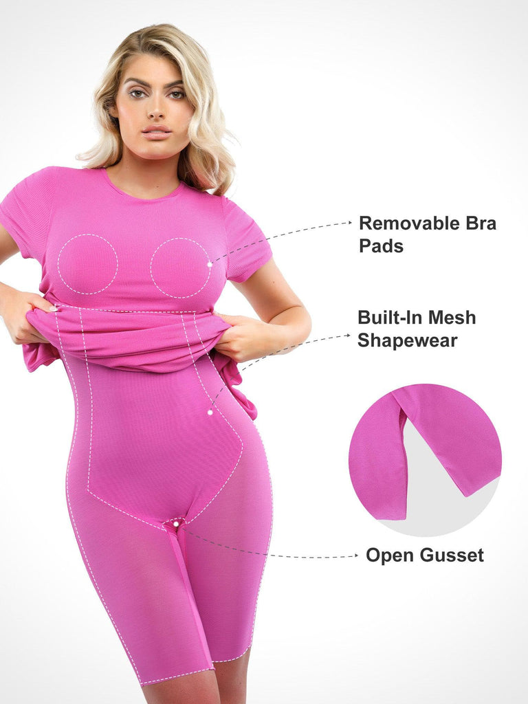 Popilush® Built-In Shapewear Mock Neck Modal Short Sleeve Maxi Dress