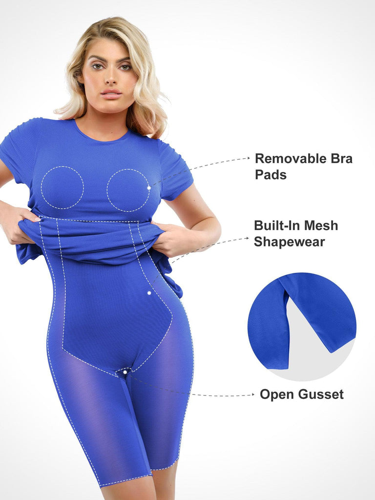 Popilush® Built-In Shapewear Mock Neck Modal Short Sleeve Maxi Dress