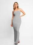 Popilush® gray maxi dress with built-in shapewear, smooth silhouette, for women.