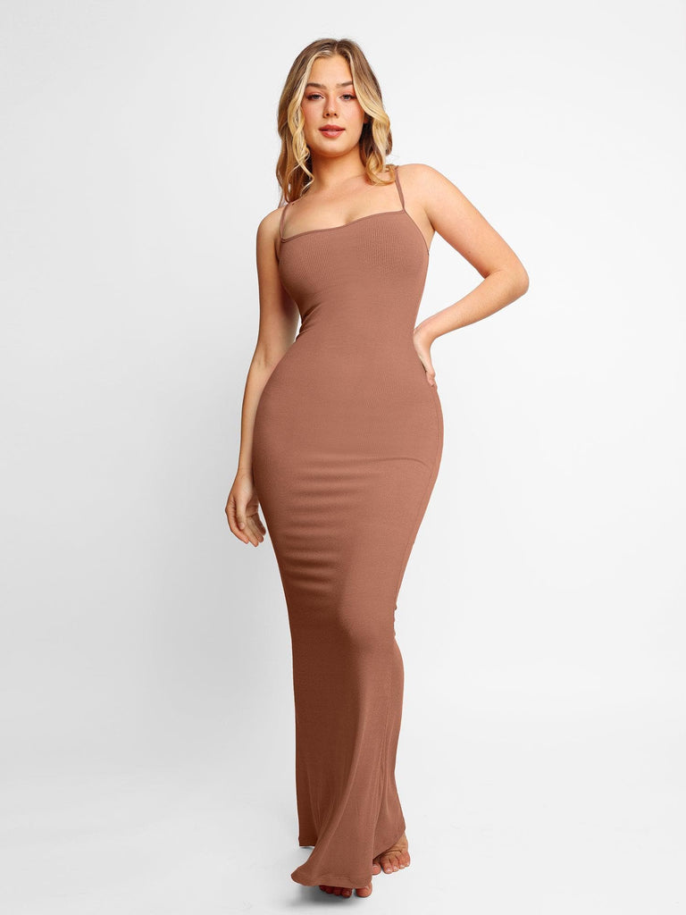 Popilush Bodycon Dress Slip Maxi Dress / Brown / S Built-in Shapewear Modal Sculpting Dresses