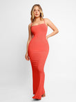 Shapewear dress by Popilush®: coral maxi, smooth silhouette.