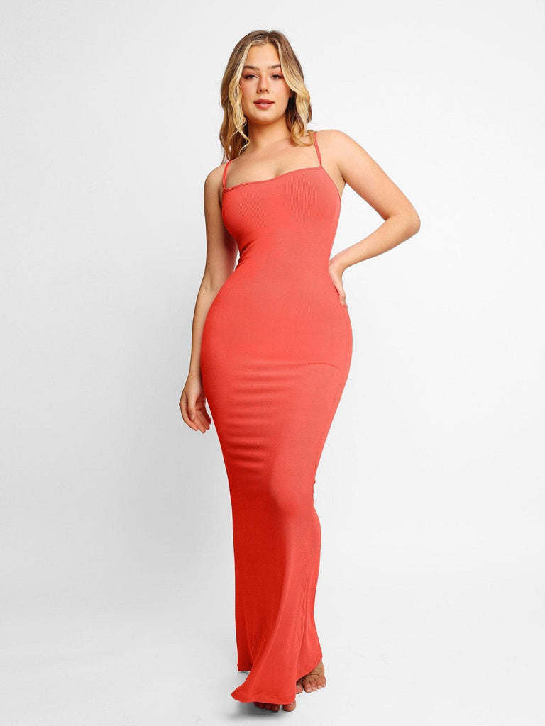 Popilush® Bodycon Dress Slip Maxi Dress / Red/Coral / S Built-In Shapewear Modal Lounge Dresses