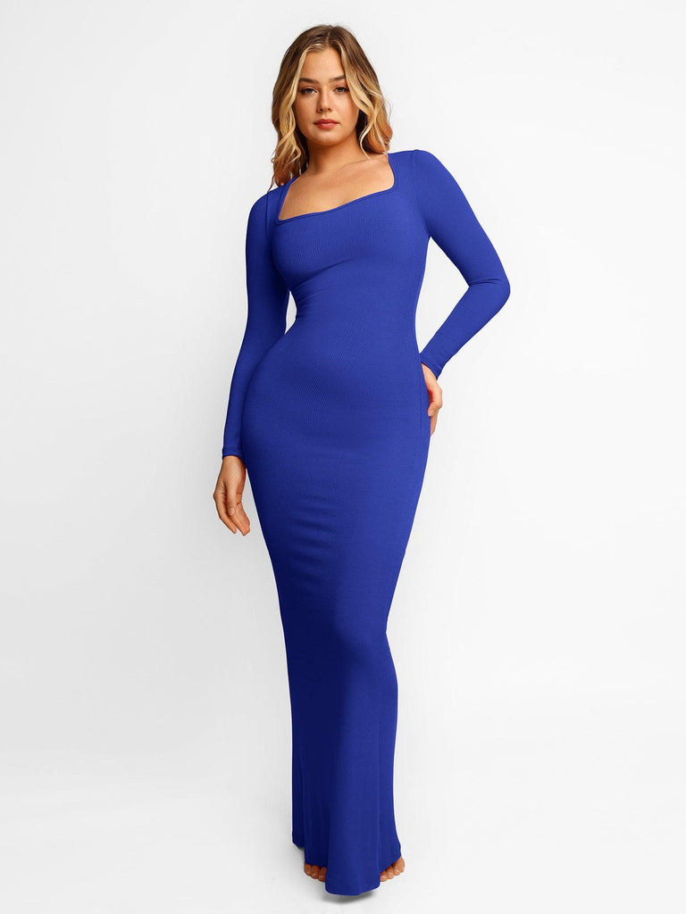 Popilush® Bodycon Dress Long Sleeve Maxi Dress / Blue / S Built-In Shapewear Modal Soft Lounge Dresses