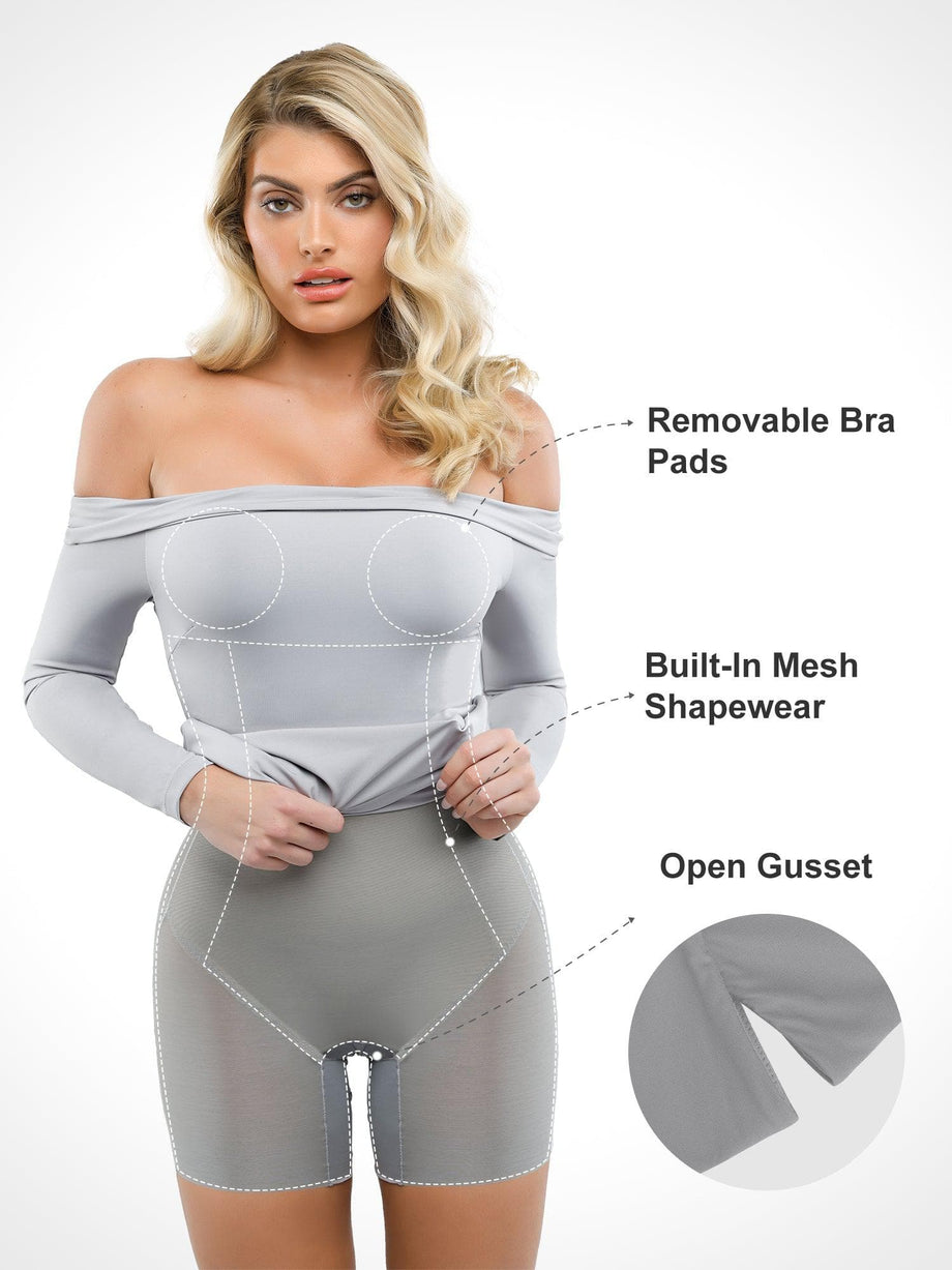 Off Shoulder Strapless Bodysuit With Midsection Body Shaper