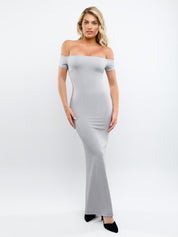 Popilush? Maxi Dress / Grey / S Built-In Shapewear Off Shoulder Dresses