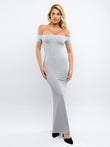 Popilush® off-shoulder dress in silver, a sleek design