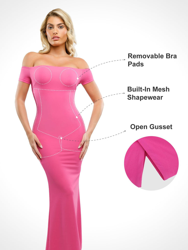 Popilush® Built-In Shapewear One Shoulder Maxi Dress