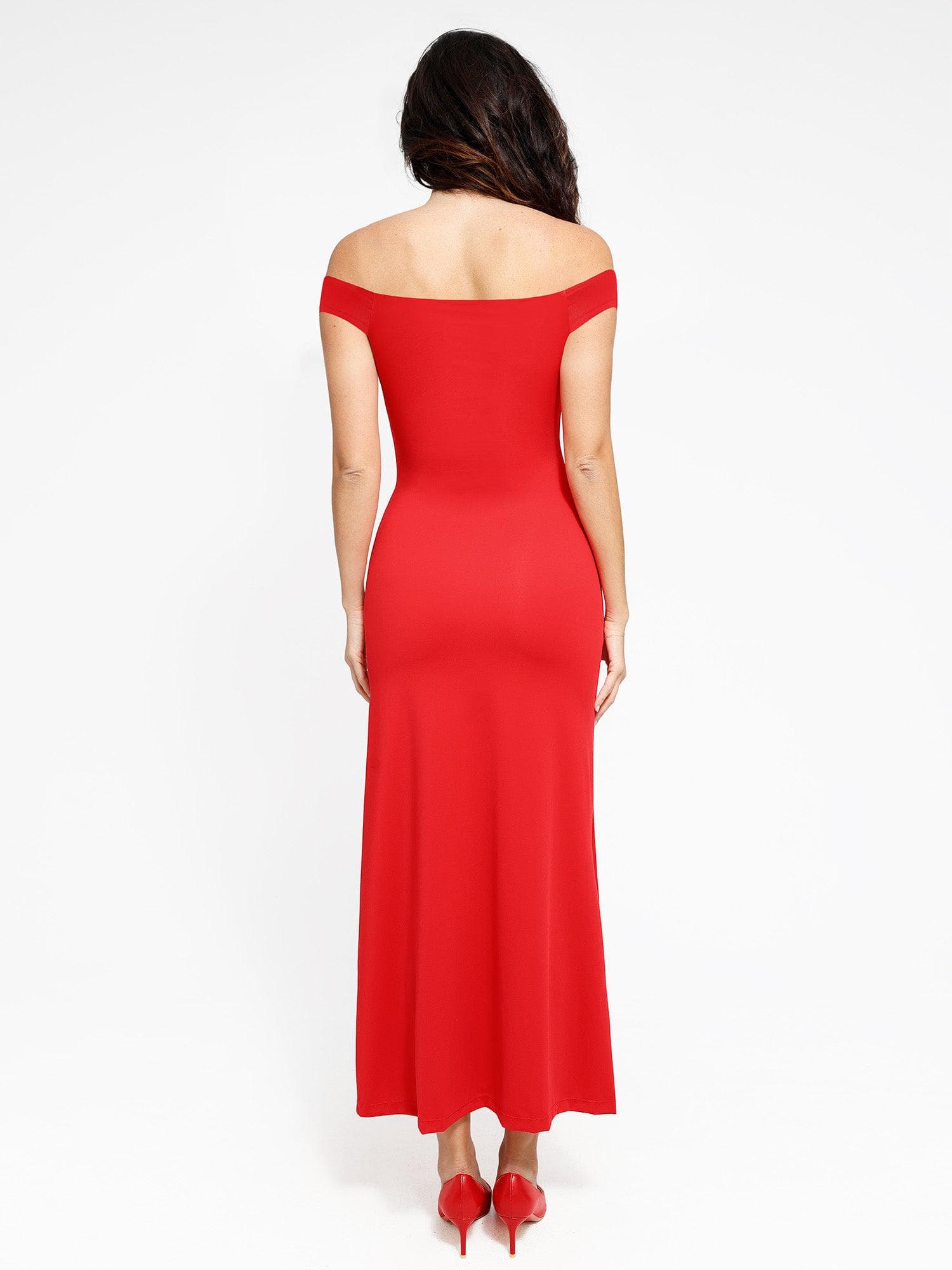 The Shapewear Dress Off Shoulder Split Maxi Popilush®
