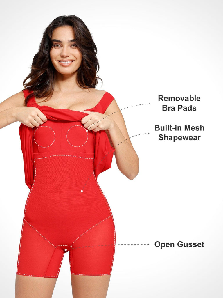 Popilush® Built-in Shapewear Off Shoulder Split Maxi Dress