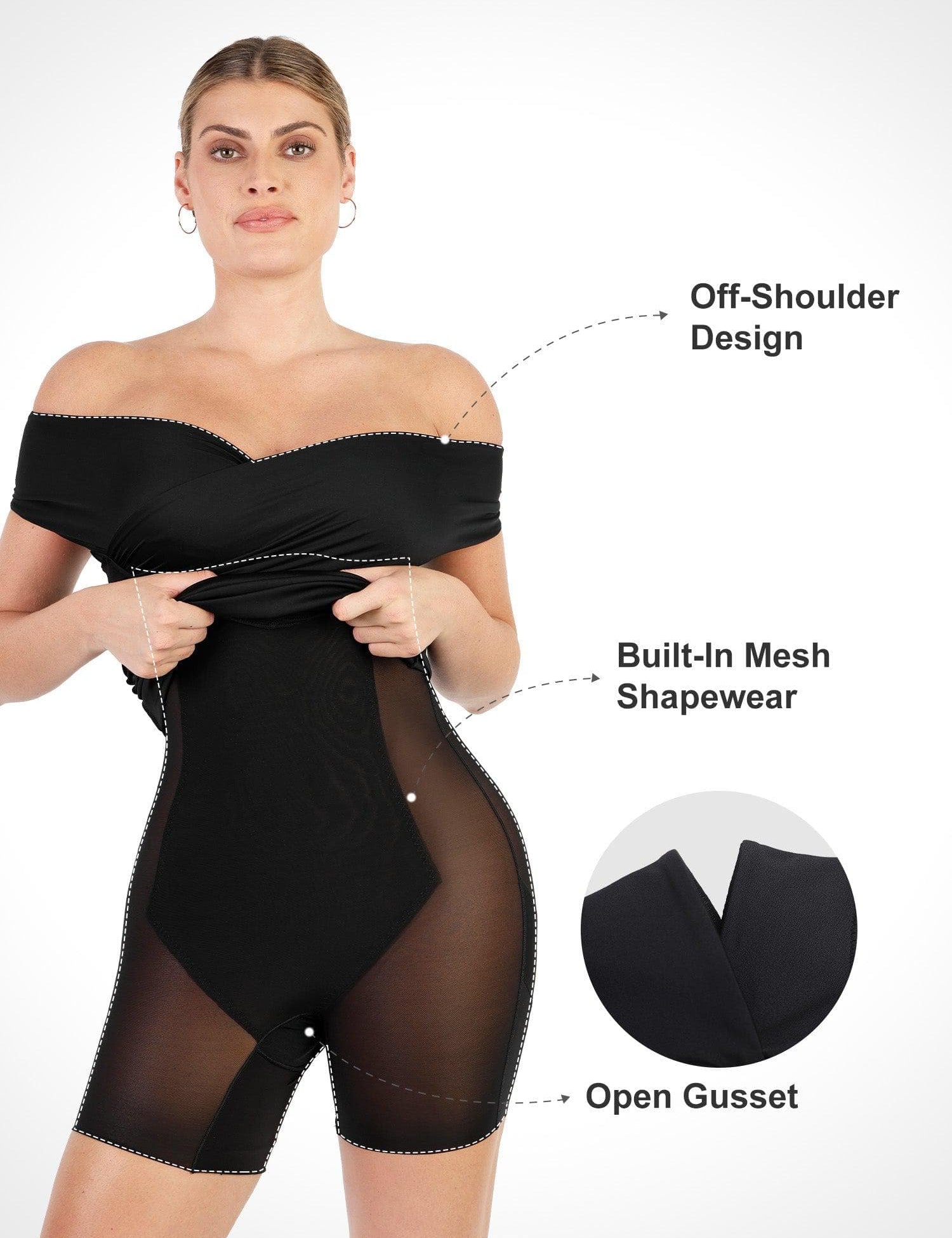 Popilush® Built-In Shapewear Off Shoulder Ruched Midi Dress