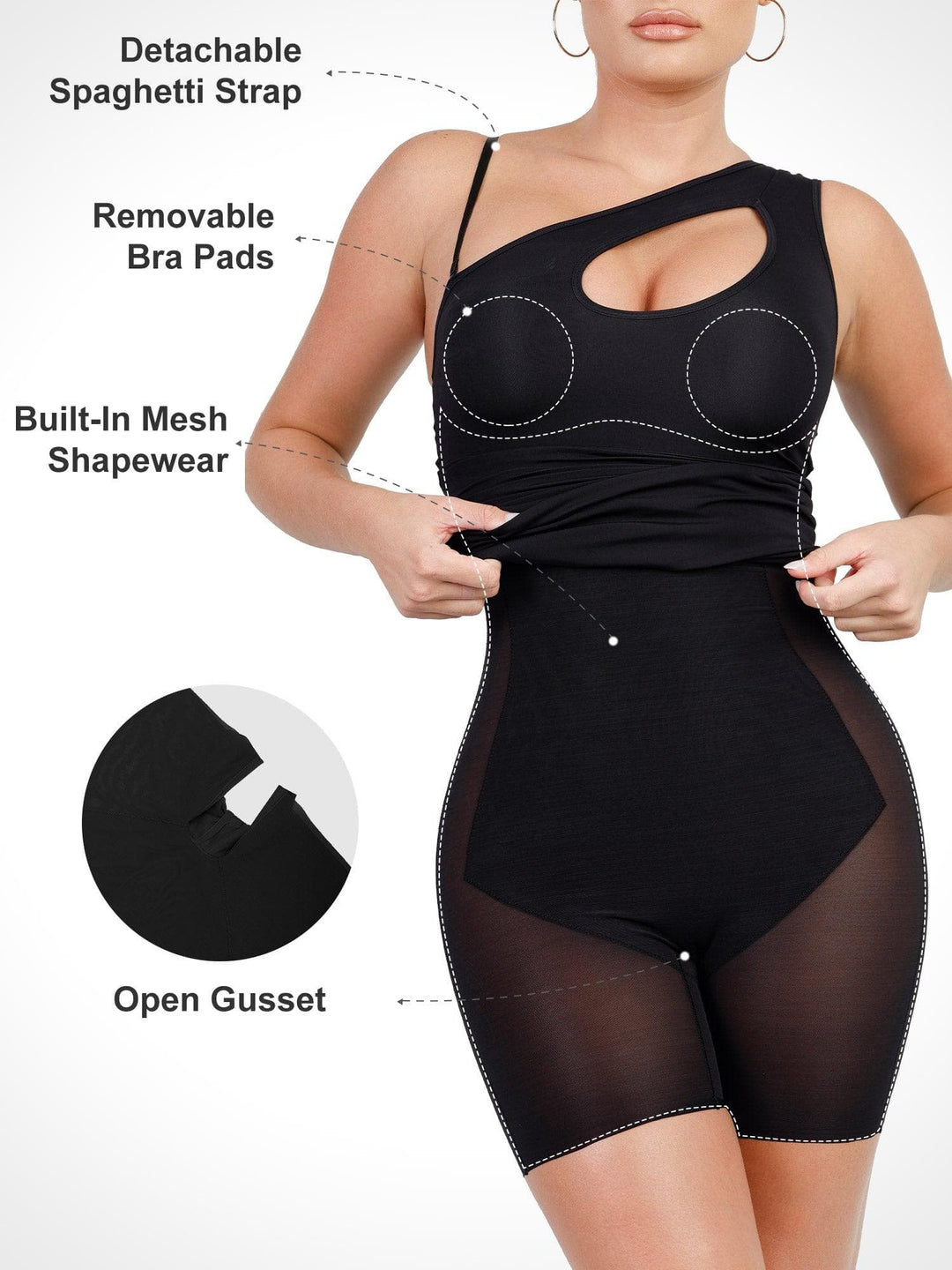 One-Shoulder Cutout Shapewear Mini Dress | Tummy Control One-Shoulder Cutout Shapewear Mini Dress | Tummy Control