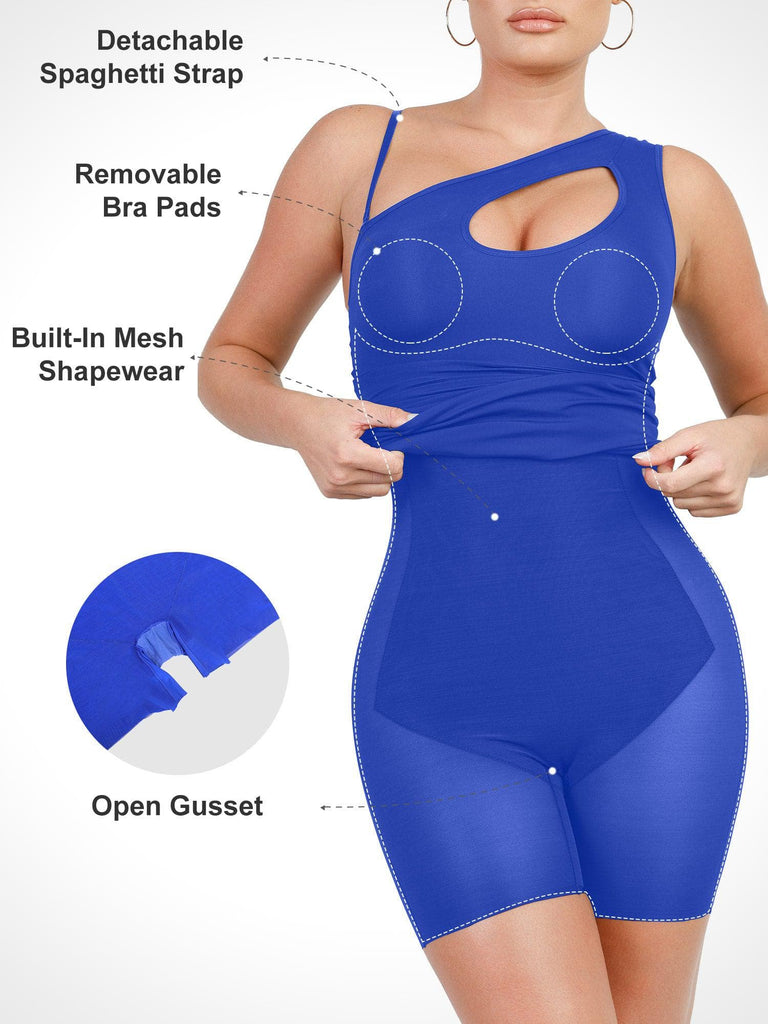 Popilush® Built-In Shapewear One Shoulder Cutout Mini Dress
