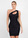 Popilush® one-shoulder cutout mini dress, black shapewear dresses for stylish women.