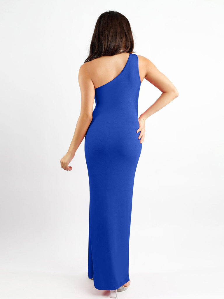 Popilush® Formal Bodycon Party Dress Built-In Shapewear One Shoulder Split Modal Maxi Dress