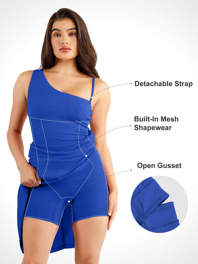 Popilush® Formal Bodycon Party Summer Dress Built-In Shapewear One Shoulder Split Modal Maxi Dress