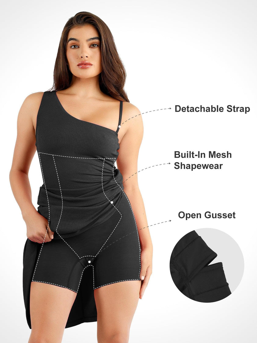 BuiltIn Shapewear One Shoulder Split Modal Maxi Dress