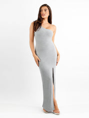 Popilush® Formal Bodycon Party Summer Dress Grey / S Built-In Shapewear One Shoulder Split Modal Maxi Dress