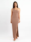 Popilush® maxi dress with one shoulder and side slit