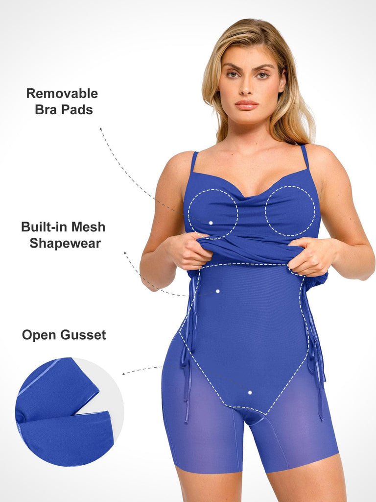 Popilush® Bodycon Shaping Slip Dress Summer Built-In Shapewear Ruched Slip Modal Mini Dress