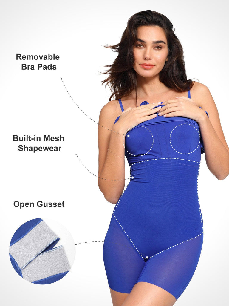 Popilush® Formal Bodycon Party Summer Dress Built-In Shapewear Sheer Mesh Slip Split Midi Dress Set