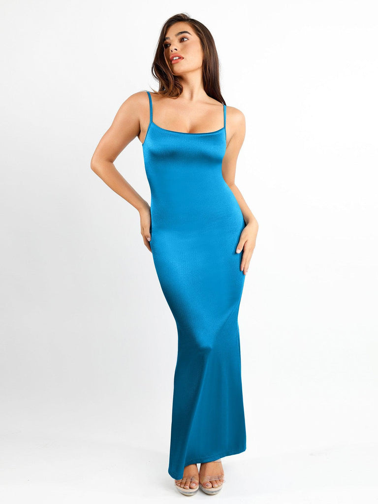 Popilush® Formal Bodycon Party Summer Dress Slip Maxi Dress / Sea Blue / S Built-In Shapewear Shine Dress Or Bodysuit