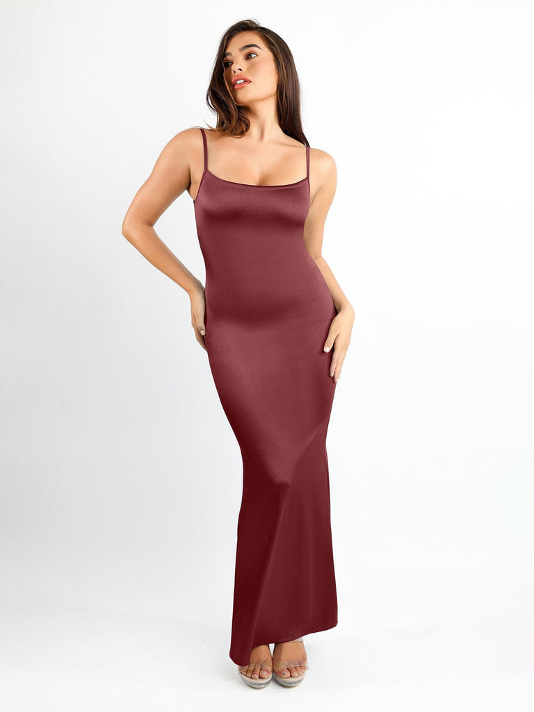 Popilush® Formal Bodycon Party Summer Dress Slip Maxi Dress / Wine / S Built-In Shapewear Shine Dress Or Bodysuit