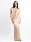 Popilush®: Elegant champagne maxi dress with shapewear